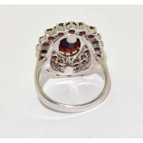 214 - 925 silver ladies Garnet cluster statement cocktail ring size P