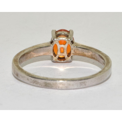 218 - 925 silver ladies Amber set ring size T