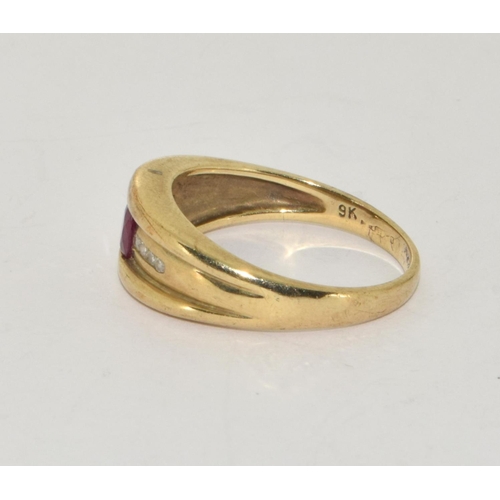 309 - 9ct gold Diamond and Ruby ring size P