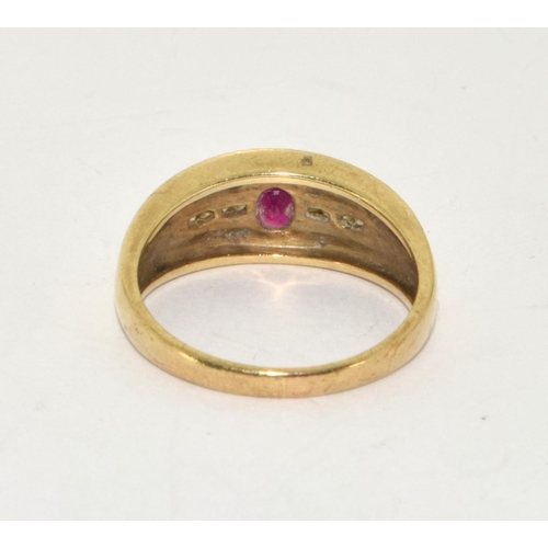 309 - 9ct gold Diamond and Ruby ring size P