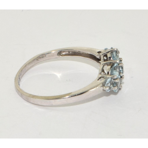 234 - 9ct white gold ladies diamond shape Aquamarine set ring size Q