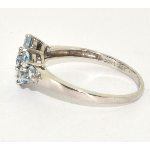 234 - 9ct white gold ladies diamond shape Aquamarine set ring size Q