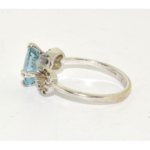 237 - 9ct white gold ladies Diamond and Aquamarine ring size N