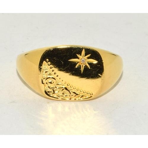 310 - New gold on 925 silver mens gemset signet ring, Size Y 1/2.