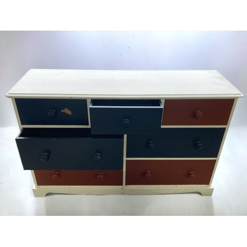 15 - A LARGE PAINTED PINE CHEST OF DRAWERS.