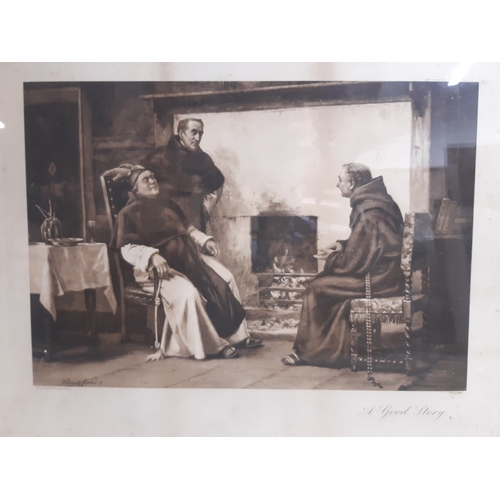 114 - A 19TH CENTURY LITHOGRAPH ' A GOOD STORY' BY W. DENDY SADLER. 
78 X 64CM