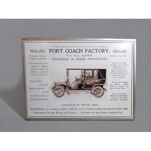 120 - 3 Large 1908 Advertising Photo Posters for Fort Coach Works, Bombay.