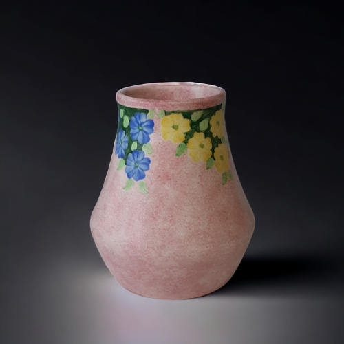 420 - A HANDPAINTED RADFORD POTTERY VASE, TOGETHER WITH TWO STUDIO POTTERY PLATES.