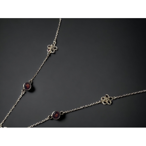 244 - A VINTAGE STERLING SILVER & RHODOLITE LADIES NECKLACE.