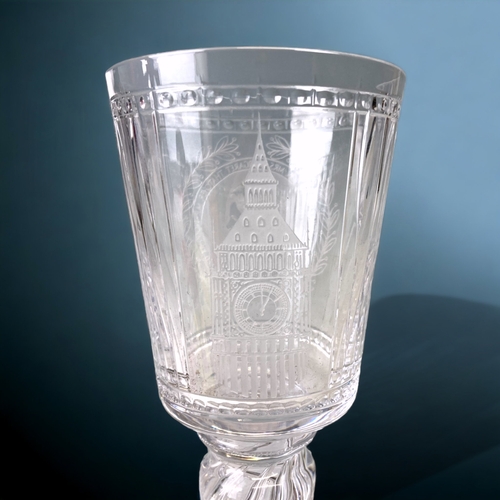 421 - A LTD EDITION MINTON CRYSTAL MARGARET THATCHER COMMEMORATIVE GOBLET. ENGRAVED WITH A PORTRAIT TO ONE... 