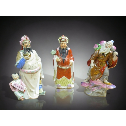 271 - THREE LARGE, VINTAGE CHINESE PORCELAIN IMMORTALS FIGURES. 
HEIGHT - 34CM