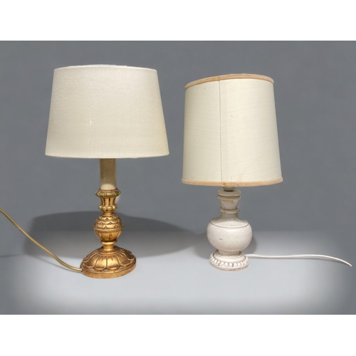 434 - A VINTAGE CONTINANTAL GILT TABLE LAMP, TOGETHER WITH ONE OTHER.