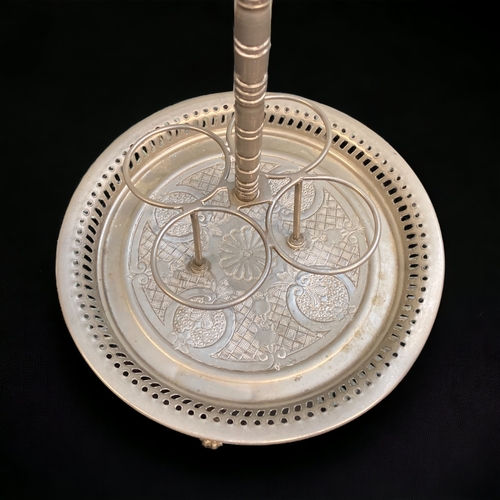 159 - A MOROCCAN ROSE WATER SPRINKLER SET ON TRAY. MADE BY ARGENTE FES VRAI. CONSISTS OF FOUR SPRINKLERS S... 