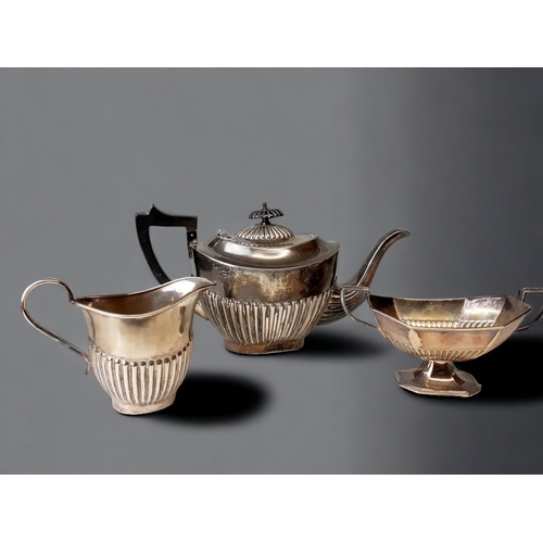 531 - A 'MY LADY' HAND-HAMMERED PEWTER TEASET, TOGETHER WITH ANOTHER SILVER PLATE PART TEASET.