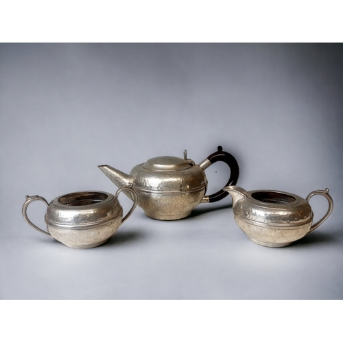 531 - A 'MY LADY' HAND-HAMMERED PEWTER TEASET, TOGETHER WITH ANOTHER SILVER PLATE PART TEASET.