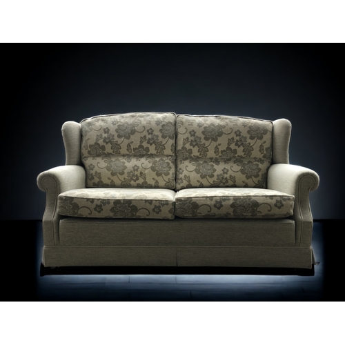 35 - A VINTAGE FOUR-PIECE UPHOLSTERED SOFA, TWO ARMCHAIRS AND OTTOMAN. FOLIATE DESIGN.