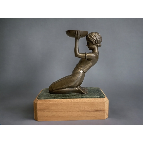 452 - A COMPOSITE SCULPTURE OF A KNEELING GIRL. RAISED ON WOODEN PLINTH.
19.5 X 17CM