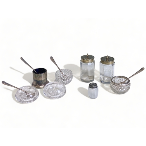 317 - A COLLECTION OF STERLING SILVER & SILVER PLATE SALTS.