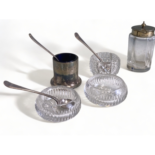 317 - A COLLECTION OF STERLING SILVER & SILVER PLATE SALTS.