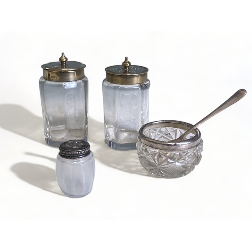 317 - A COLLECTION OF STERLING SILVER & SILVER PLATE SALTS.