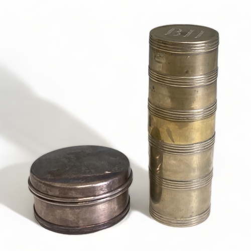 468 - TWO UNUSUAL VINTAGE SILVER PLATE MAKE UP POTS.