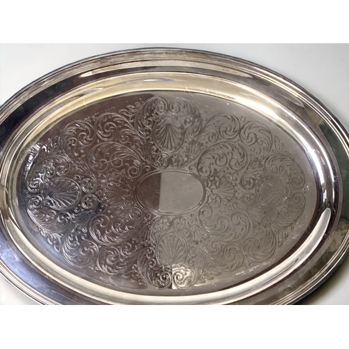 477 - A LARGE ENGRAVED ONEIDA SILVER PLATE HANDLES TRAY.