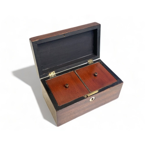 165 - A VICTORIAN MAHOGANY TEA CADDY. 
10 X 19.5 X 11CM