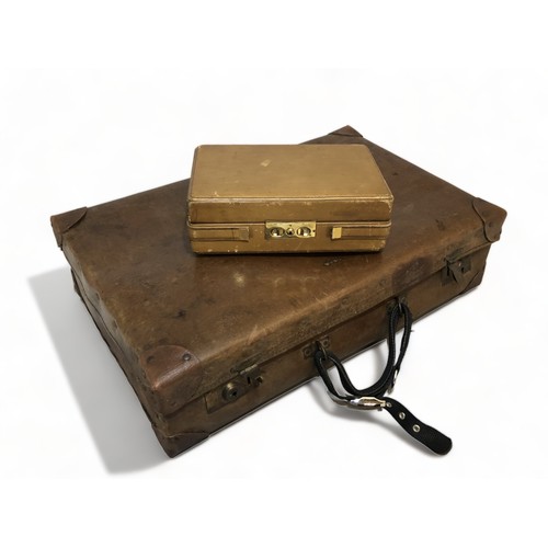 78 - ANTIQUE LEATHER TRAVEL WRITING CASE, TOGETHER WITH TWO VINTAGE SUITCASES.