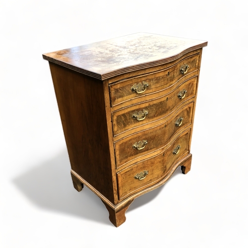 62 - A VINTAGE SMALL BURR WOOD CHEST OF DRAWERS.