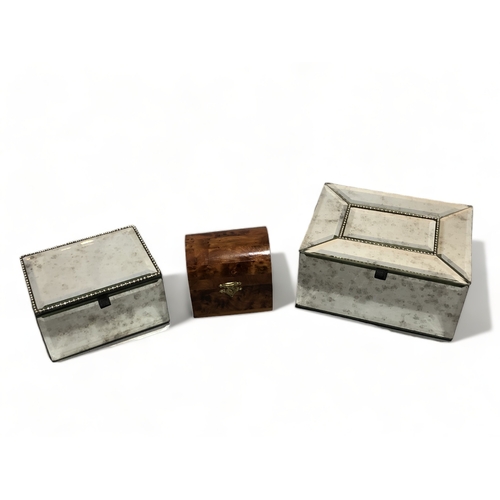 82 - A COLLECTION OF 3 BOXES TEA CADDY/ JEWELERY