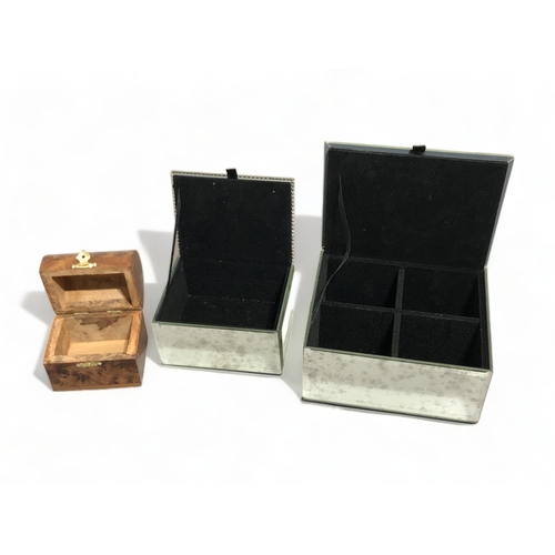 82 - A COLLECTION OF 3 BOXES TEA CADDY/ JEWELERY