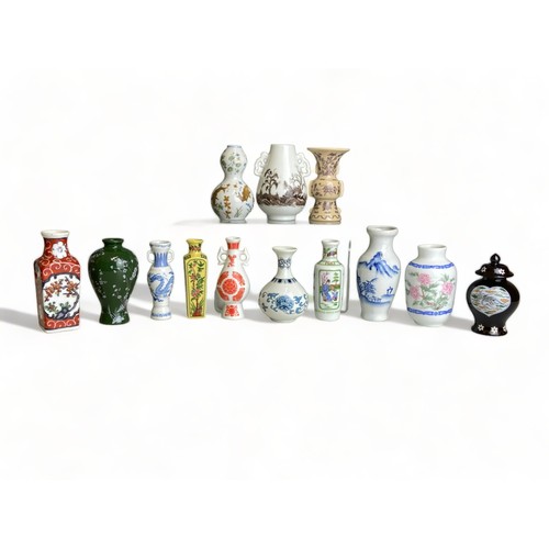 280 - A COLLECTION OF 13 CHINESE AND JAPANESE MINITURE VASES