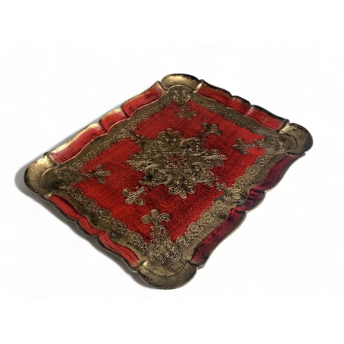 110 - A VINTAGE ITALIAN 'FLORENTINE' SERVING TRAY.
41 X 32 CM