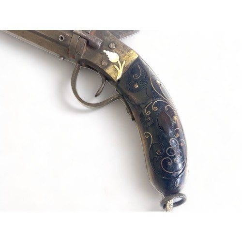 532 - U.S. MILITARY STYLE C.1840, SINGLE ACTION PEPPERBOX PISTOL WITH ORNATELY INLAID BOULEWORK AND WHITE ... 