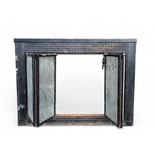 61 - A 19TH CENTURY FOLDING GLASS FIRE SCREEN.