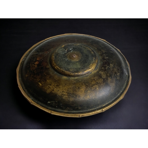 558 - A 19TH CENTURY CHRISTOPHER DRESSER STYLE MIXED METAL TAZZA TOP. 
DIAMETER - 26.5CM