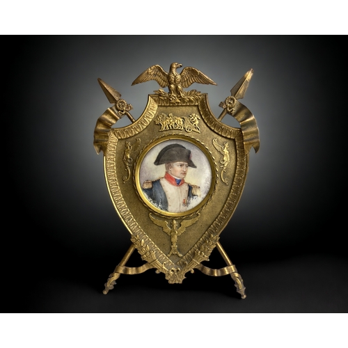 652 - A 19th Century French 'Grand Tour' Napoleon portrait in Ormolu frame. It is watercolour on a thin pi... 