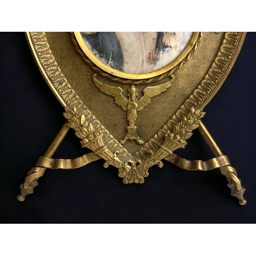 652 - A 19th Century French 'Grand Tour' Napoleon portrait in Ormolu frame. It is watercolour on a thin pi... 