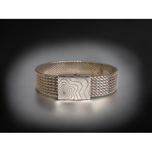 530 - A Sterling Silver Montblanc cuff bracelet. With inset diamond. 
Length - 19cm (7.5