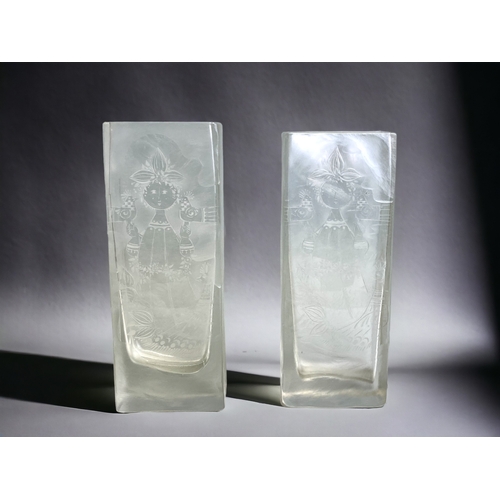 663 - A scarce pair of Bjorn Wiinblad for Rosenthal glass vases.
Limited editions. 
Signed & marked.
Heigh... 