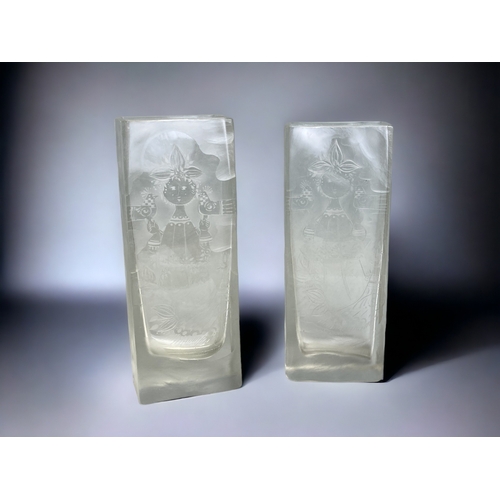 663 - A scarce pair of Bjorn Wiinblad for Rosenthal glass vases.
Limited editions. 
Signed & marked.
Heigh... 