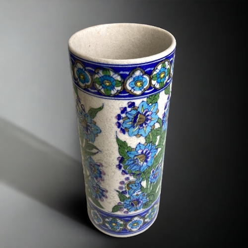 695 - A vintage Jaipur (blue), India hand painted sleeve vase. 
Decorated in traditional foliate design.
H... 