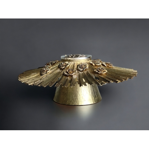 514 - A heavy Christopher Lawrence parcel gilt silver table centrepiece. 
For central candle & floral surr... 