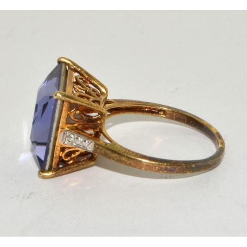 527 - 925 silver gilt ladies square set antique design Amethyst ring size M