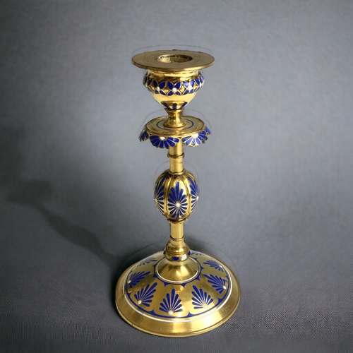 596 - A pair of rare Victorian Elkington Gilt & enamel candlesticks. 
Marked to base.