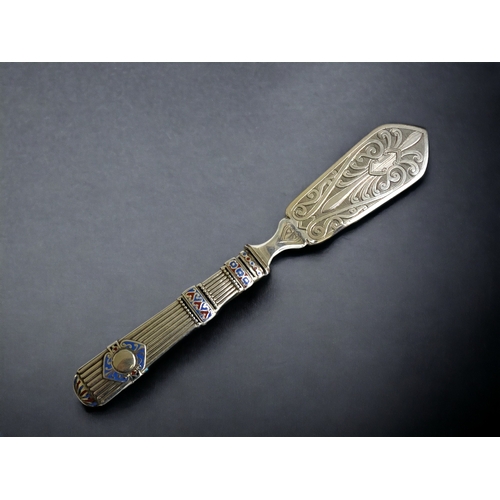 707 - A Victorian Elkington and Co silver plate & enamel Cloisonné paper knife.  
Circa 1890.