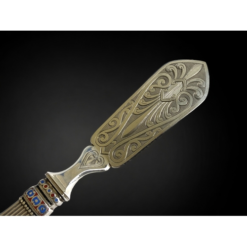 707 - A Victorian Elkington and Co silver plate & enamel Cloisonné paper knife.  
Circa 1890.