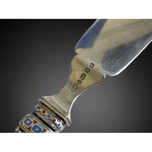 707 - A Victorian Elkington and Co silver plate & enamel Cloisonné paper knife.  
Circa 1890.