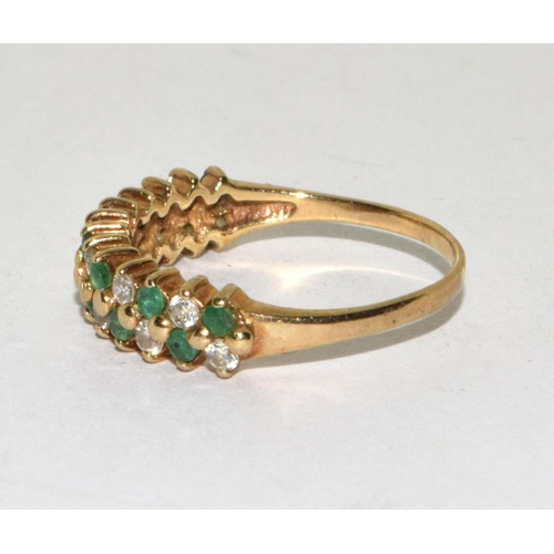 588 - 9ct gold ladies Diamond and Emerald ring size M