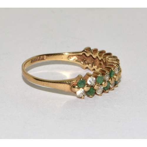 588 - 9ct gold ladies Diamond and Emerald ring size M